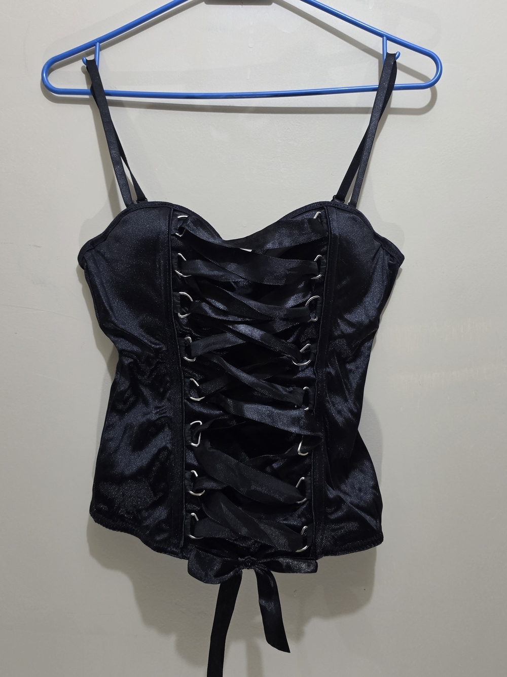Spirit Black Satin Lace Up Corset Cami Top Goth Y2K Size M